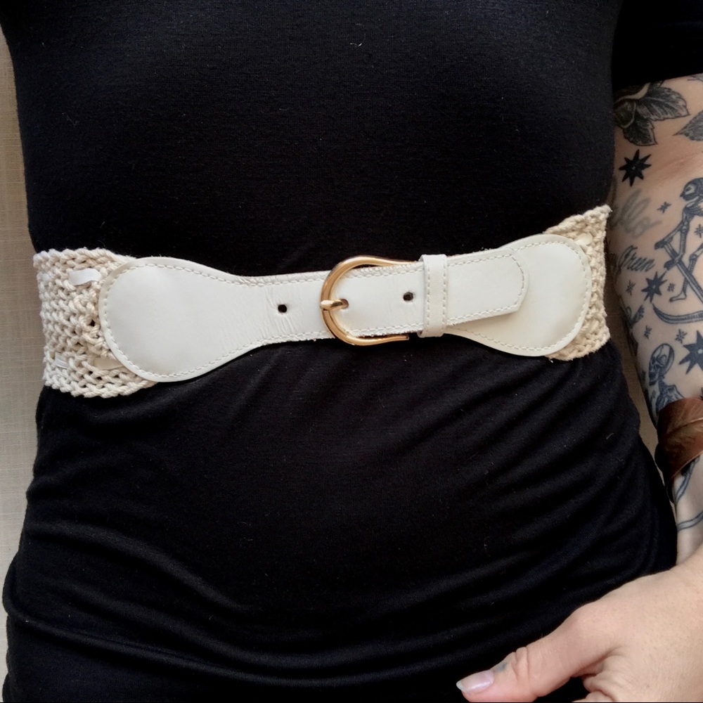 Vintage Cream and Tan Women's Belt